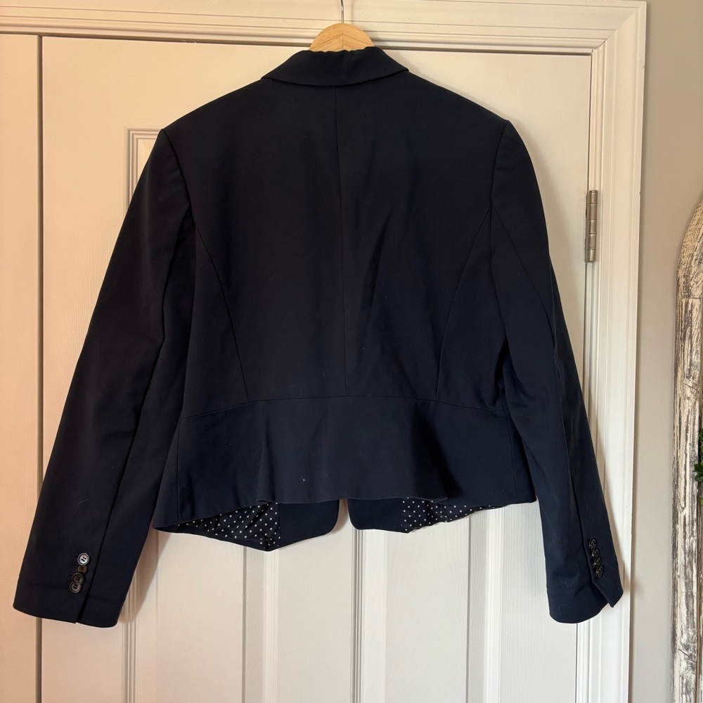 Ann Taylor Navy Blue Double Breasted Blazer Hook Eye Closure 14 Preppy Career - Picture 8 of 8